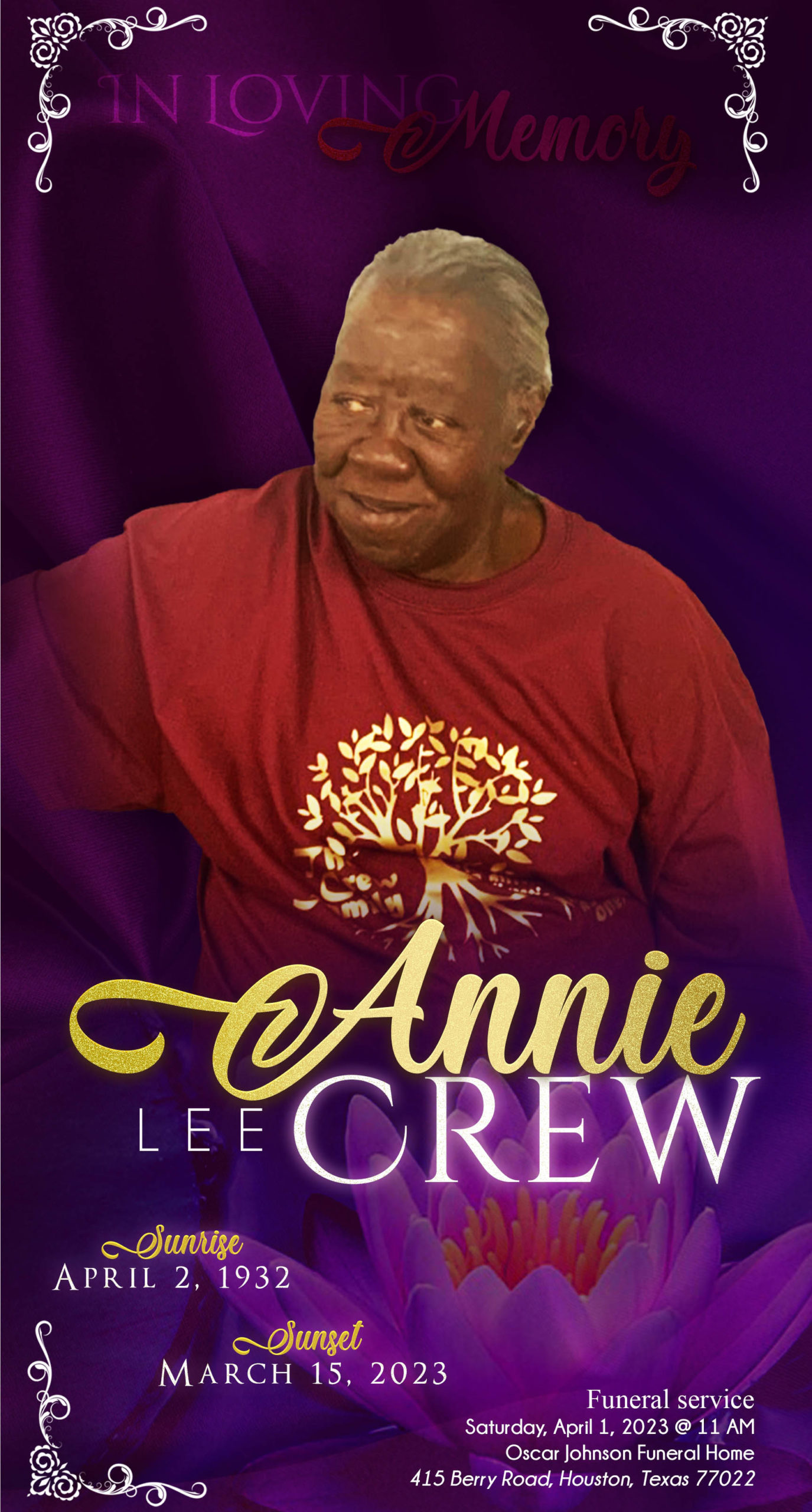 Annie Lee Crew 1932 – 2023