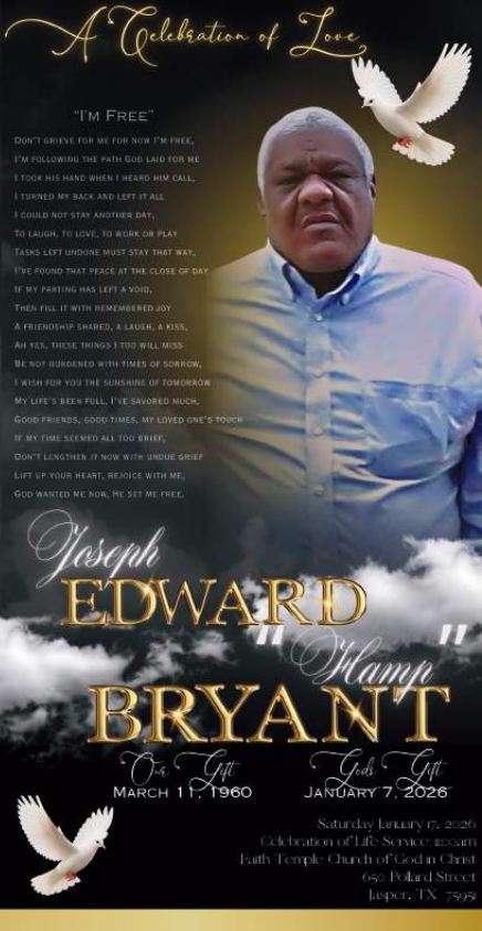 Joseph Edward “Hamp” Bryant 1960-2026